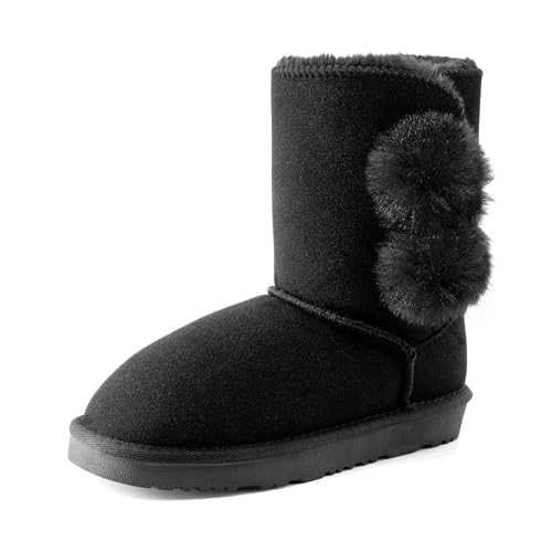 DREAM PAIRS Girls Boots Kids Boys Winter Snow Mid Calf Boots Faux Fur Lined FuzzyChic Kid's Lolly for Little Kid/Big Kid,Size 5 Big Kid,All Black