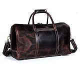21 Inch Genuine Buffalo Leather Travel Duffle Bag | Overnight Weekend Leather Bag | Sports Gym Duffel for Men| Airplane Under Seat Carry on Bags (brown)