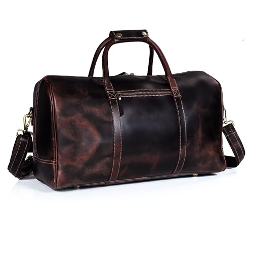 21 Inch Genuine Buffalo Leather Travel Duffle Bag | Overnight Weekend Leather Bag | Sports Gym Duffel for Men| Airplane Under Seat Carry on Bags (brown)