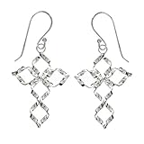  Pendientes largos cruz diseño espiral de Plata de Ley 925