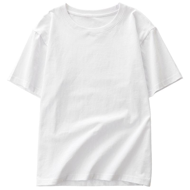 Classic White Cotton Short Sleeve T-Shirt, Crew Neck, Casual Wear