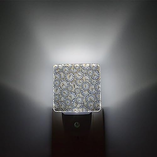 Image of Night Light Plug in LED Night Lamp Automatic Sensor Kids Night Lights Plug into Wall, Vintage Clock Floral Roman Numerals Gold Black Square Night-Lights for Bedroom Bathroom Kitchen Hallway Home Decor