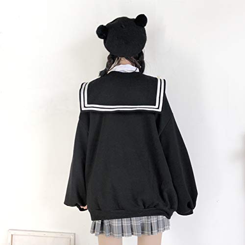 Teens Harajuku Hoodie Zipper Top Coat Casual Puff Long Sleeve Cute Girl Solid Color Cozy Jacket3