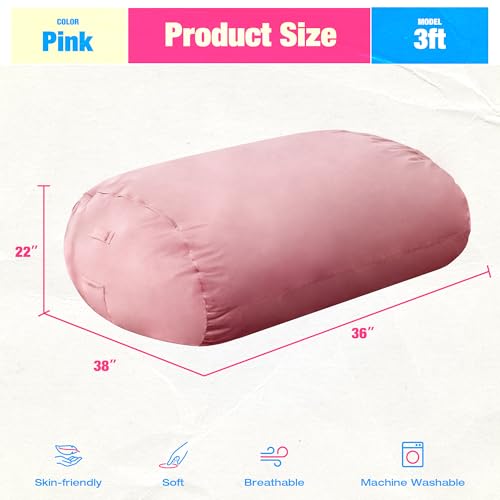 Image of Hobestluk 3FT Bean Bag Chair Large Beanbag with Removable Cover Adult Bean Bag Chair with Portable Handle Desgin for Living Room Bedroom (Pink, 3FT)