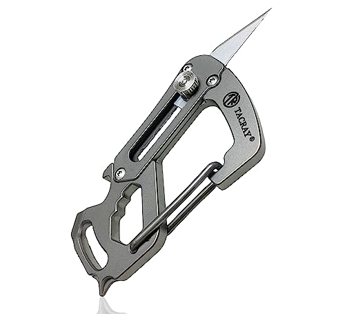 Tacray Carabiner Small Keychain Knife, Titanium EDC with Replaceable Sharp Blade and Quick Release clip, Multitool keychain Bottle Opener,Easy Carry Backpack Clasp.