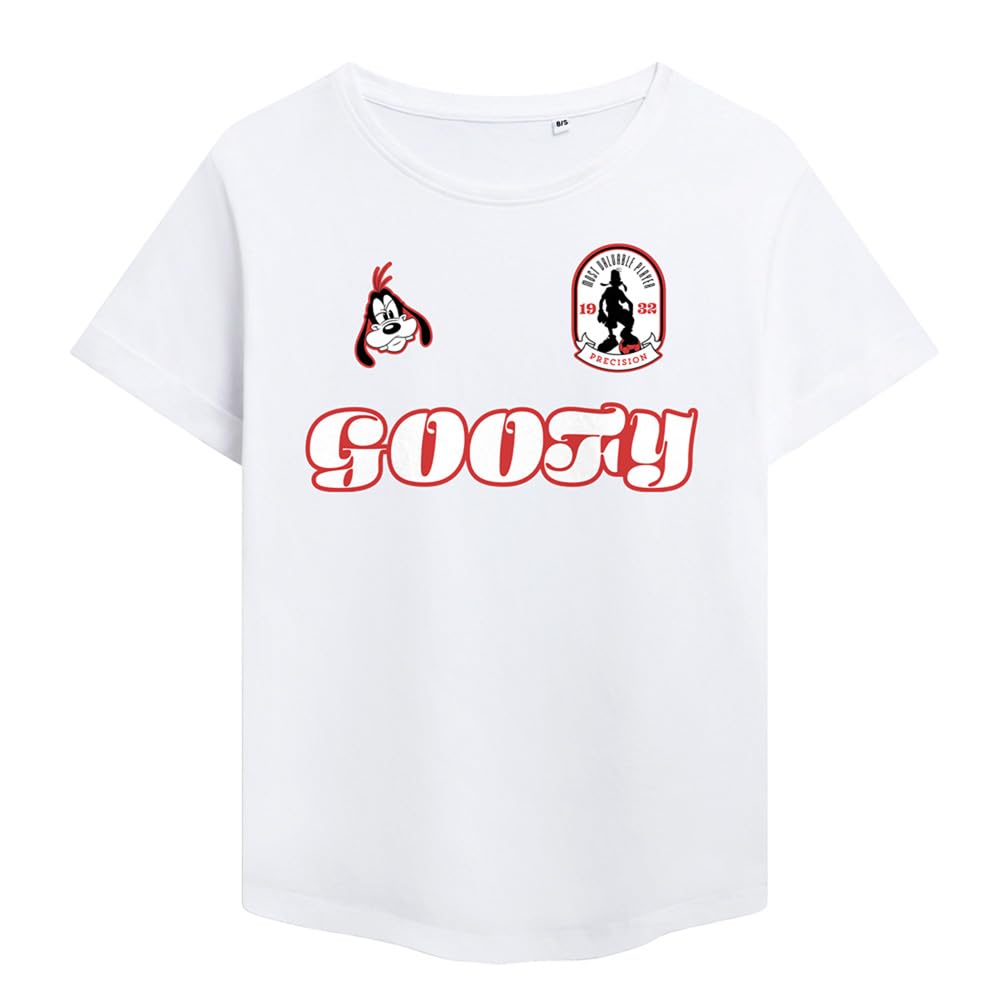 Disney Women's White Goofy Football Jersey Fashion T Shirt, Extra Large