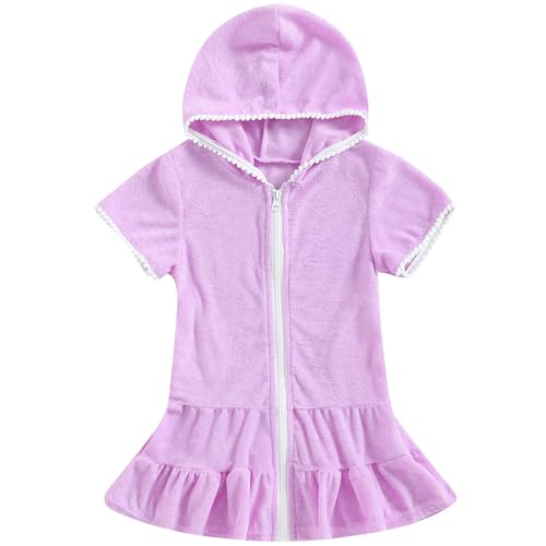 Image of Mubineo Toddler Girl Long Sleeve Swimsuit Beach Dress Cute Cover Ups Ruffle Bathing Suit Cover Up Kimono Kids Swimwear