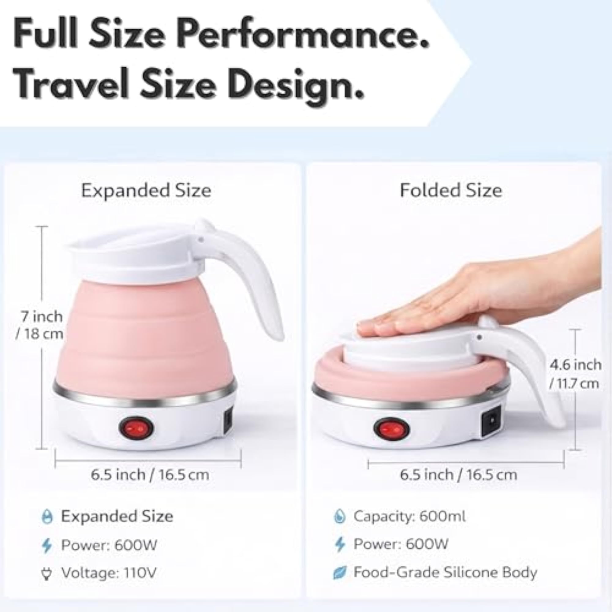 Foldable Silicone Electric Kettle for Travel, Portable Collapsible Water Boiler