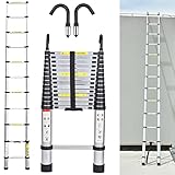 【Échelle en Aluminium Portable】 L'échelle télescopique est fabriquée en alliage d'aluminium léger mais de haute qualité et durable et ne pèse que 15 kg. Fixez l'échelle fermée avec la sangle résistante pour un rangement et un transport faciles. Une fois pliée, l'échelle ne mesure que 0,89 m. Elle peut être rangée à la cave, au grenier ou dans un entrepôt pour gagner de la place et faciliter le transport.