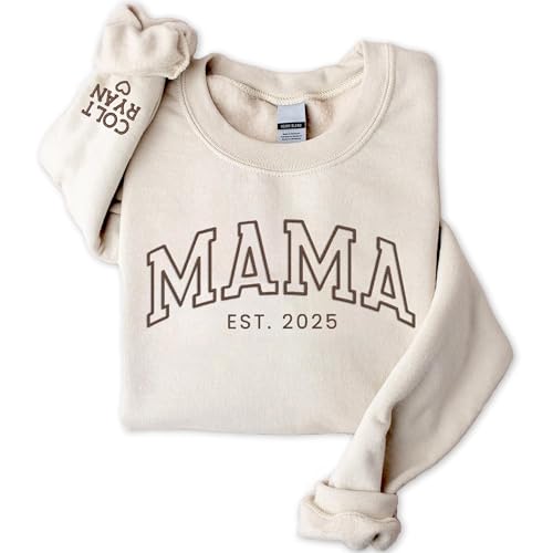 NAZENTI Embroidered Mama Sweatshirt, Mother’s Day Pullover, Grandma Crewneck, New Mom Apparel, Women’s Holiday Sweater