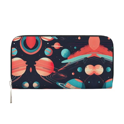 Space Planets Print Women Wallet Trendy Travel-Friendly 7.9X3.9in Casual Clutch Purse Gift for Ladies
