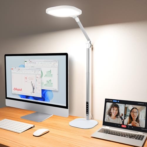 Image of Led Desk Lamps for Home Office with Base, Tall Desk Lamp with 50 Light Modes & Memory and Timer Func Computer Light, Flexible Adjustable Table Lamps for Video Conference, Architect (White 1 Pack)