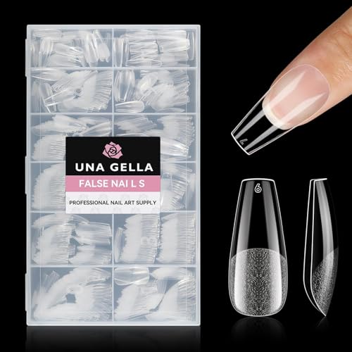 Image of UNA GELLA Medium Coffin Nails Tips 504pcs - Gel Nail Tips Coffin Acrylic Full Cover Pre-buff Soft Gel Nail Tips Half Matte For Nail Extension Home DIY Salon 12 Sizes