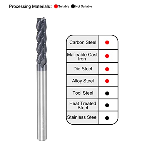 Image of uxcell Square Nose End Mill, 8mm Tip Dia Solid Carbide AlTiN Coated CNC Router Bits 4 Flute Spiral Milling Cutter HRC45 with 8mm Shank 100mm (4-inch) Length