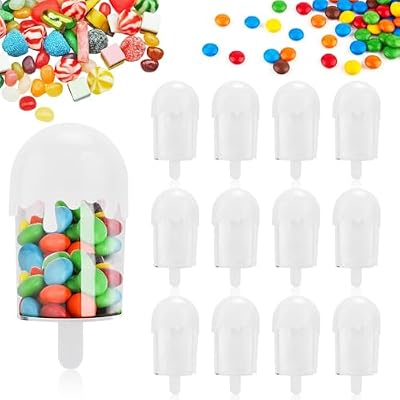Buachois 12Pcs Plastic Candy Case, 11x5cm Ice Cream Shape Candy Storage Container, Personalized Multi-Color Candy Organizer for Wedding Party Supplies(White)