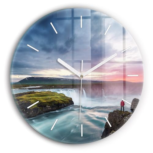 Horloge en Verre Wallfluent 30 cm de Qualité Supérieure avec Cadran Moderne Paysage Cascade - 2