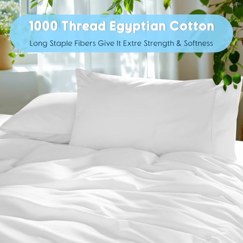 Image of SONORO KATE 1000Series 100% Egyptian Cotton TwinXL Sheets,Extra Deep Pocket | 18-24 Inch Extra Deep Pocket,Soft & Breathable,5-Star Hotel Sateen Bed Sheets,All Season,3pc,White