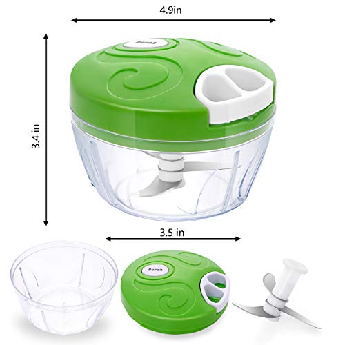 Manual Food Chopper, Easy Hand Pull Pro Onion Chopper, Durable Handheld String Food Processor for Veggie, Garlic, Meat, Salsa Maker (Green) - Thumbnail 5