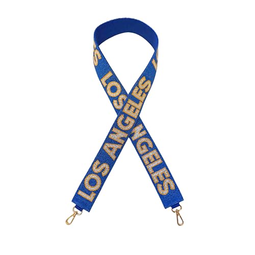 Lashicorn Los Angeles Blue Beaded Purse Strap Outline Letters 45” Pro Football Stadium Approved Clear Bag Ram Gold Hardware Sports College LA California Gifts Fans