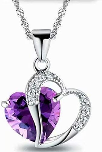 SUNXIN New Fashion Amethyst Purple Heart Crystal Pendant Necklace