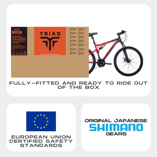Image of Triad M2 Pro 26T 21 Speed - Fully Fitted MOUNTAIN BICYCLE (Matte Red, Ideal For: 15+ years, Unisex) - 2 Year Frame & Fork Warranty (18 Inch Frame), Front