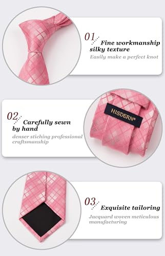 Image of HISDERN Ties for Men Plaid Checkered Tie with Pocket Square Woven Business Formal Necktie Handkerchief Set Wedding Party
