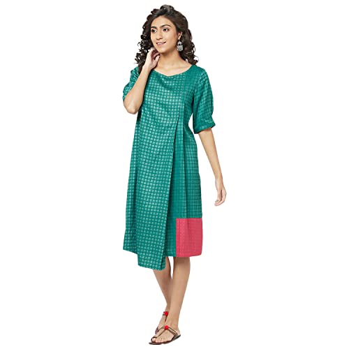 Image of Fabindia odal Printed Knee Length Dress (Light Green-10699337)