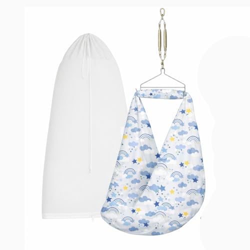 Image of Happykid Baby Cradle Set | Durable Cotton Cloth, Mosquito Net, Spring, Hanger Jhoola, Thottil (Blue)