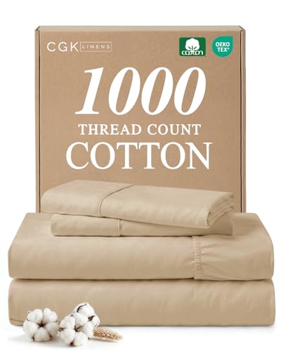 1000 Thread Count Queen Sheet Set - 100% Cotton Bed Sheets - Softer Than...