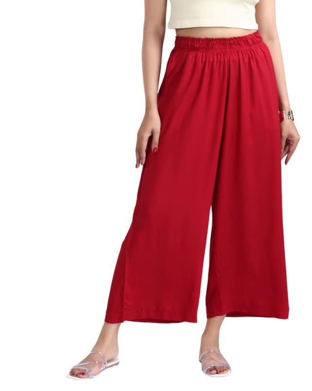 Image of Mlada Rayon Palazzo Pants for Women | Palazzo Pant for Women | Palazzo for Office Wear | Mid Rise Palazzo Pants | Regular Fit Palazzo Pants for Women | Relaxed Palazzo Pants | Solid Palazzo Pants