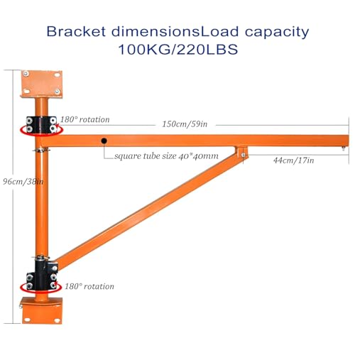 Grue à potence murale d'une capacité de 100 kg - Bras de levage pivotant avec palan électrique PA200 pour échafaudage et levage de charges lourdes - Durable et facile à installer