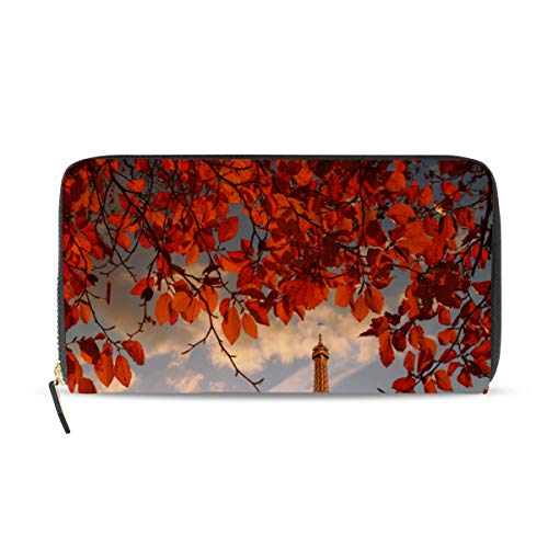 GIGIJY - Cartera larga de piel con cremallera para mujer, diseño de hojas de otoño, multicolor, Talla única