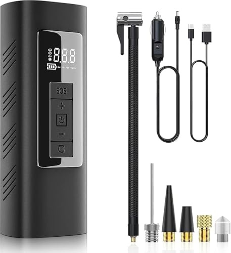 Kemiuu 自転車 電動空気入れ バイク 車 コードレス 6000mAh 大容量バッテリー 最大圧力150PSI 空気圧指定可 自動停止 Type-c出力ポート急速充電 車/ボール/浮き輪/バイク対応 SOS/LED懐中ライト収納袋 日本語説明書付き（Amazon）