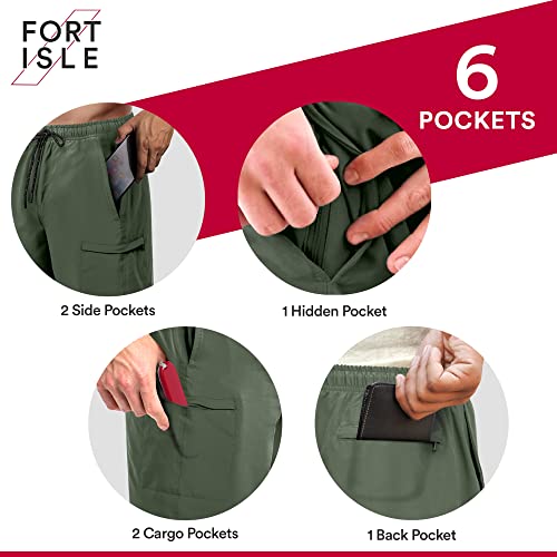 Fort Isle Mens Hiking Shorts 10 Inch Inseam - Quick Dry Athletic Shorts For Men | Gym Shorts For Men With Pockets | Stretch Cargo Shorts For Men | Workout Shorts Men | Men's Sports Shorts Green #TOP2