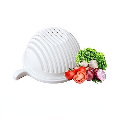 Salad Cutter bowl Veggie Choppers and Dicers,Veggie Chopper,Safe and Non-Toxic Food Grade Bpa Free Material Salad Cutter Bowl with Lid Fast Vegetable Cut Set Multifunctional Fruit Salad (White)