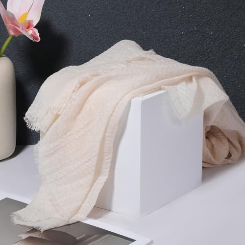Cotton Blend Crinkle Vintage Soft Scarf Lightweight Summer Shawl Wrap for Linen Feel White Travel Beach Fringed Edges4