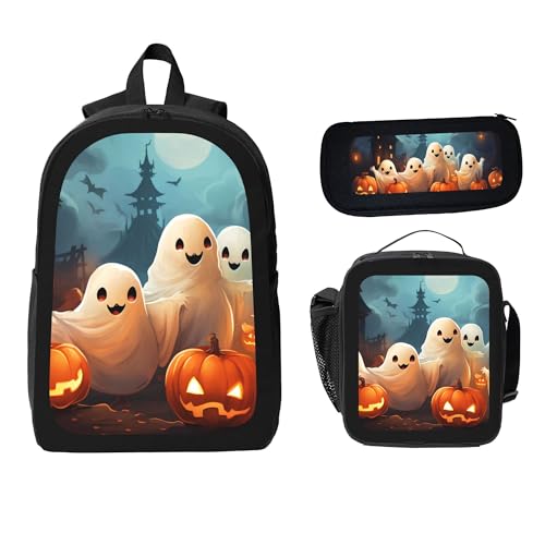 Halloween Pumpkin Horror 3 Pcs 17 Inches Backpack Set With Insulated Lunch Bag And Pencil Pouch Large Back Pack For Men Women Lunchbox Pencil Case Waterproof Backpacks Lunch Box 3 Piece Daypacks2
