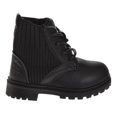 Beverly Hills Polo Club Girls Mid Top Boot - Comfort Construction LaceUp Boot - Black (5-10 Toddler)3