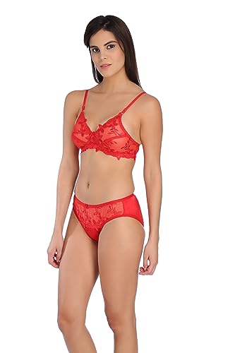Image of Tipsy Women's Net Lace Non Padded Non Wired Bra Panty Set