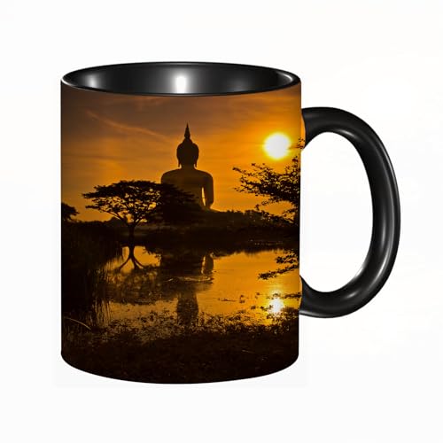 HRRASFAZF Tasse à Café | Tasse Céramique Fine | Cadeau Original | 330ml | Mug avec Anse | Cadeau Original pour Homme et Femme | Statue du Grand Bouddha au coucher du soleil en Thaïlande