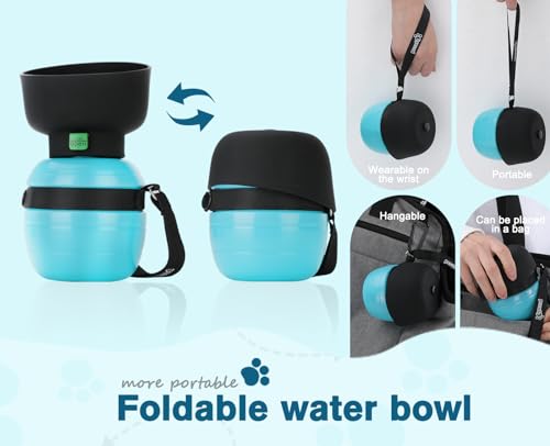 pecute Trinkflasche Hunde für Unterwegs, Hundetrinkflasche Silikon Wasserflasche Hund mit Faltbarer Wasserschale, Hunde Trinkflasche to Go, Haustier Trinknapf Tragbare Blau S 350 ml
