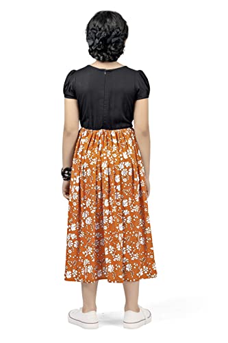 Image of Jwalin Girls Crepe Floral Printed Calf Length Dress (Black 5-6 Year)