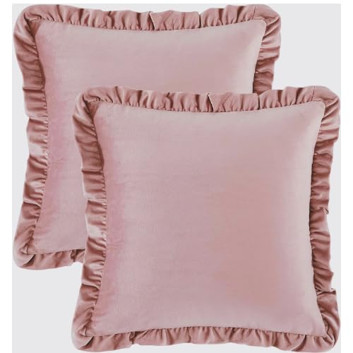 Image of Amazon Brand - Umi Velvet Blush 20x20 Pillow Covers, Set of 2 Decorative Ruffle Cushoin Pillow Covers for Sofa Couch