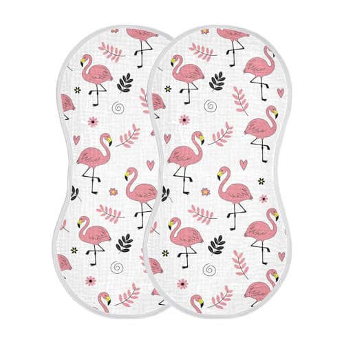 2 Pack Muslin Burp Cloths Flamingo White Cotton Baby Burp Cloths Ultra Soft Burping Cloth Absorbent Spit Up Rags for Newborn Babies, Large 22