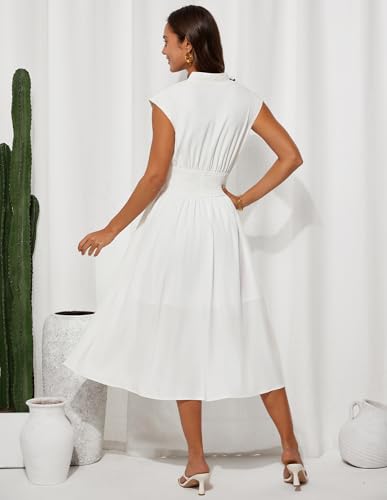Image of GRACE KARIN Womens Summer Casual Dress, Business Office Work Dresses, Cap Sleeve Zipper Front Flowy Midi Dress with Pockets