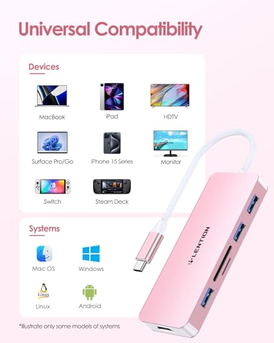 6-in-1 Hub USB C a HDMI 4K, 3 USB 3.0, Lettore di Schede SD/Micro SD, Adattatore per 2024-2016 MacBook Pro, Nuovo Mac Air, iPhone 15 Plus Pro Max, Surface Pro 9 (C18, Oro Rosa) - Hub USB - Immagine 6