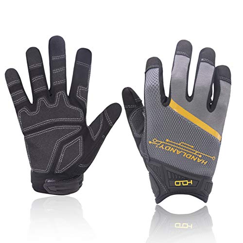 Synthetic Leather Work Gloves Men,Multi-purpose Light Duty Work Safety Gloves,Breathable & High Dexterity Mechanic Working Gloves,for Construction,Yard Work (L, GRAY)