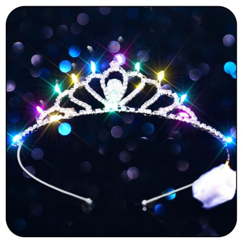 Handcess Leuchtende Diademe und Kronen mit Strass Silber LED Kristall Prinzessinnen kronen Stirnband Geburtstags kostüm Tiara Party Rave Haarschmuck für Frauen und Mädchen
