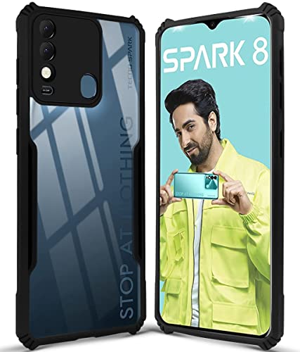 Image of Jkobi Back Cover Case for Tecno Spark 8 (Shockproof with Polycarbonate Clear Panel | Professional Black)