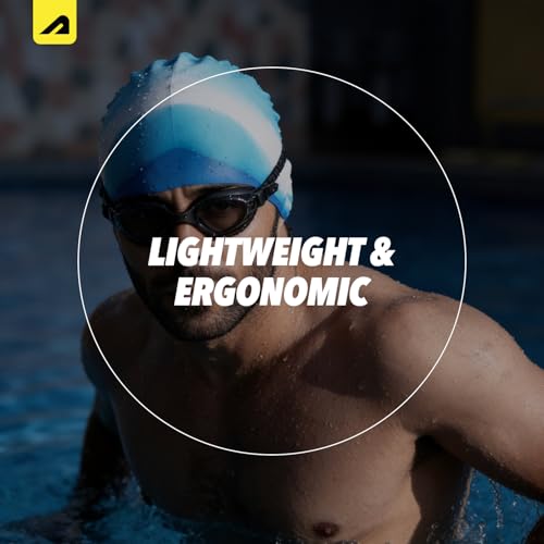 Image of Boldfit Swimming Cap for Men Silicone, for Women Unisex, for Kids Boys & Girls, for Women Long Hair Head Cap Men Silicone Fabric, Easy Fit - WhiteBlue